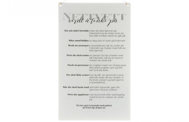 Metallskilt Nettvettregler m/tekst hvit Str: 16x27cm