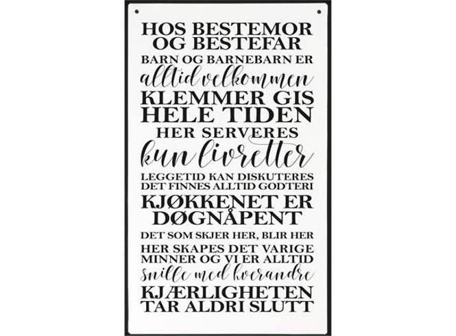 Hovedbilde Metallskilt Barnebarnregler med tekst hvit ...