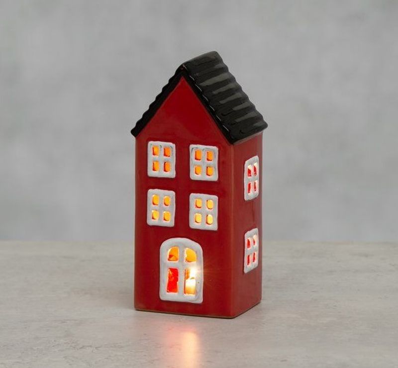 Hus lanterne Cobenhagen rød LED-lys H:17cm