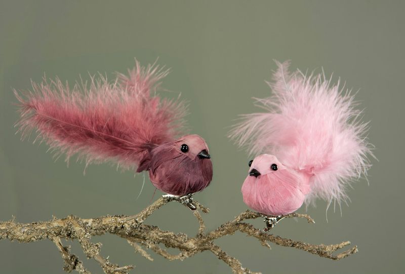 Fugl med klype12cm 2ass rosa