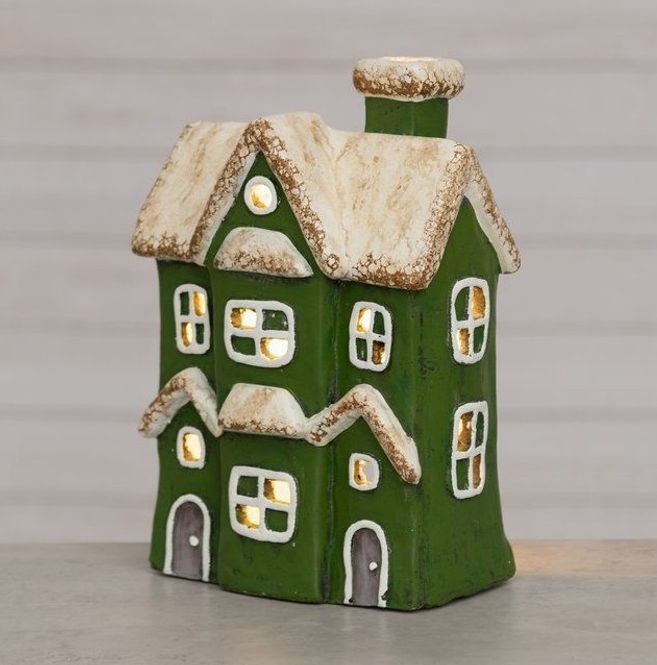 Hovedbilde Hus lanterne Aberdeen grønn LED-lys H:33cm