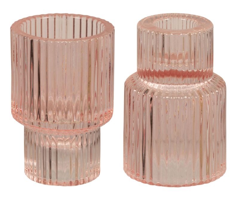 Glasslysestake kronelys/telys rosa