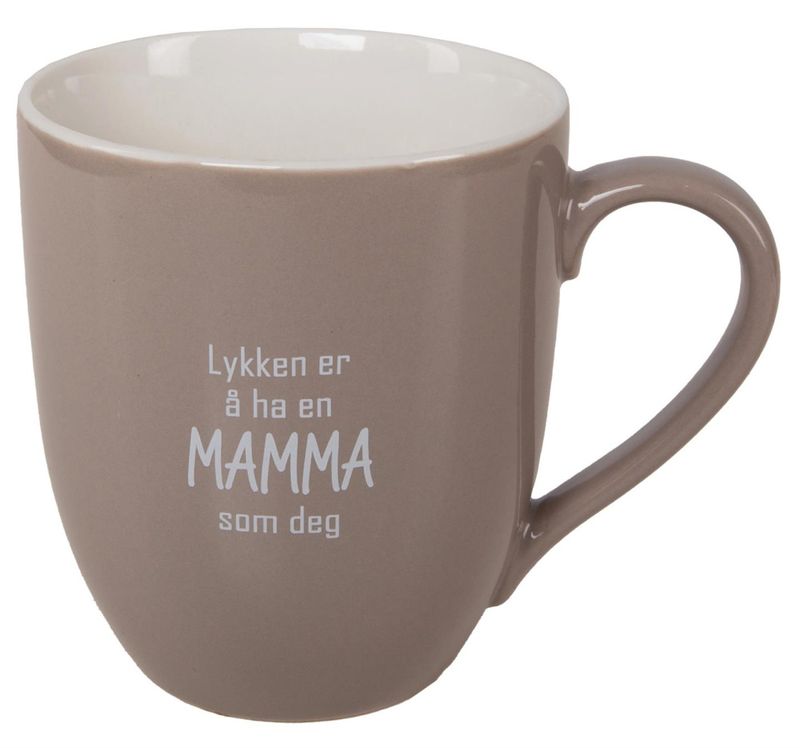 Krus Lykken...mamma beige m/hvit tekst