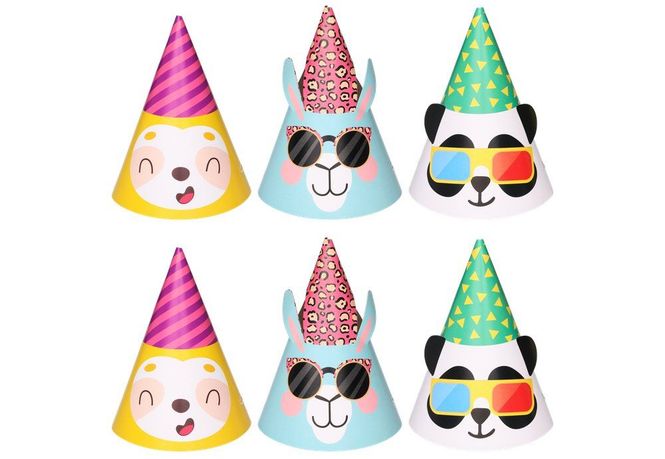 Hovedbilde Partyhatter Animals 6pk